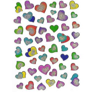 54 stickers sølvfarvede hjerter