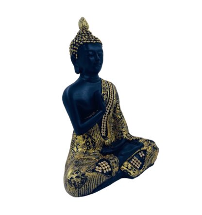 Buddha Figur i Sort Resin med Guld 19 cm Harmoni Tilbud